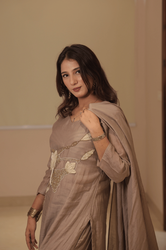 Golden Mul Cotton Embroidered Suit