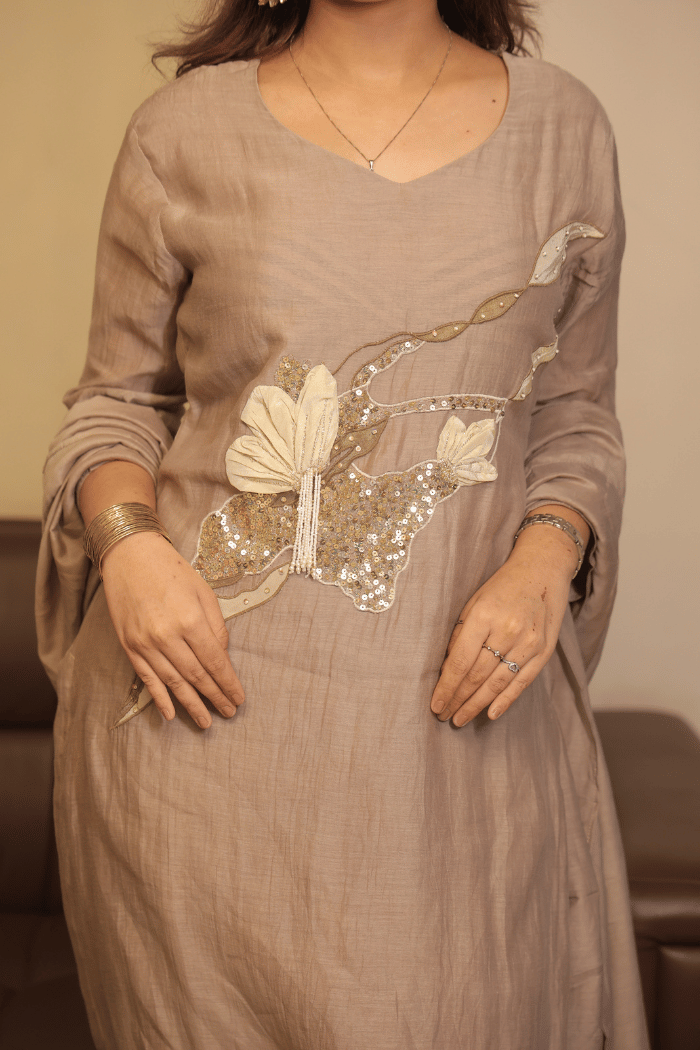 Golden Mul Cotton Embroidered Suit