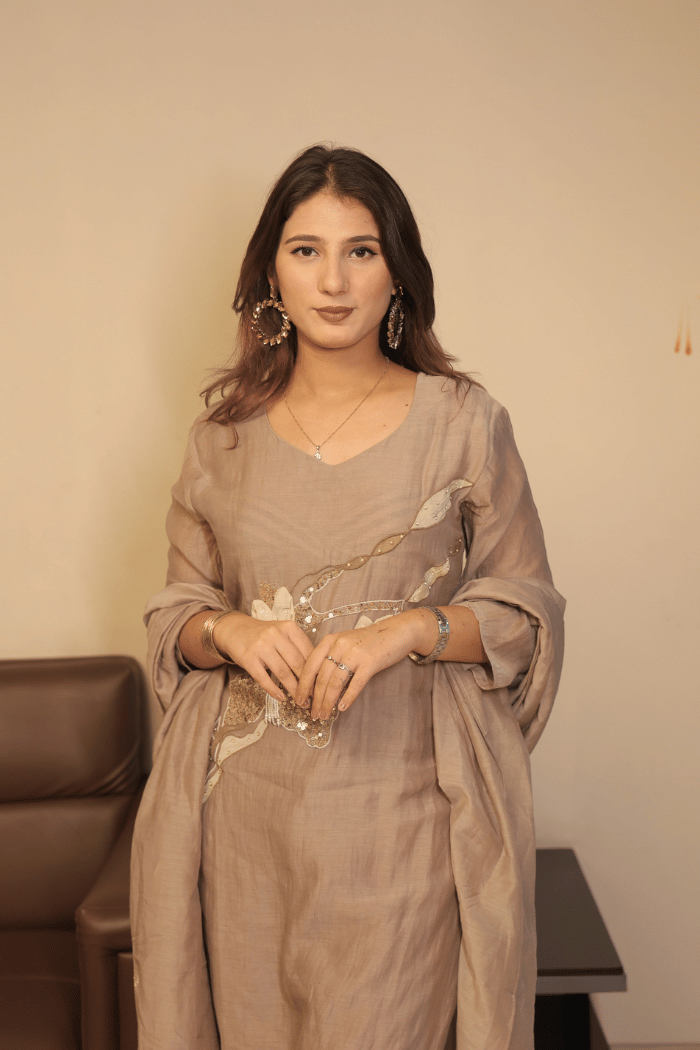 Golden Mul Cotton Embroidered Suit